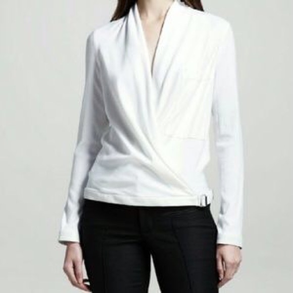 Helmut Lang Tops - HELMUT LANG Leather Trimmed Wrap Top